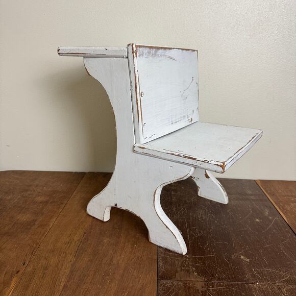 Handmade Wood‎ White Distressed Antique Style DOLL SIZE School Desk - Picture 1 of 9